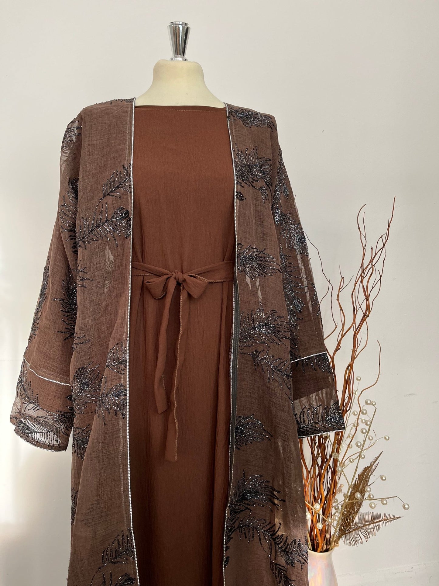 Tawus - 4 Piece Abaya Set in Brown - Rouh London