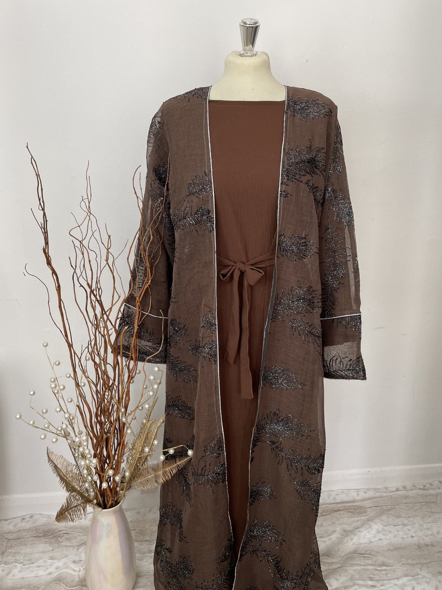 Tawus - 4 Piece Abaya Set in Brown - Rouh London